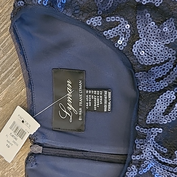 NWT 🆕️Lyman Women's Peplum Lined Dress Midnight Blue Sequins on Black Lace Sz10 - Picture 5 of 8